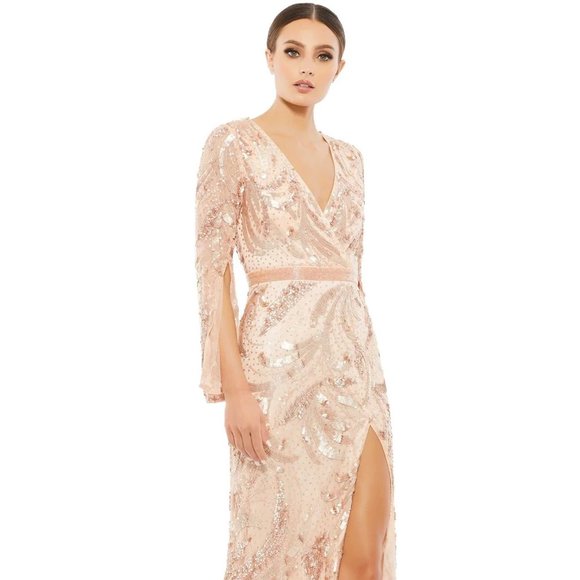 NWT MAC DUGGAL FORMAL ROSE GOLD FAUX WRAP EMBELLISHED LONG GOWN 5222 - Picture 4 of 5